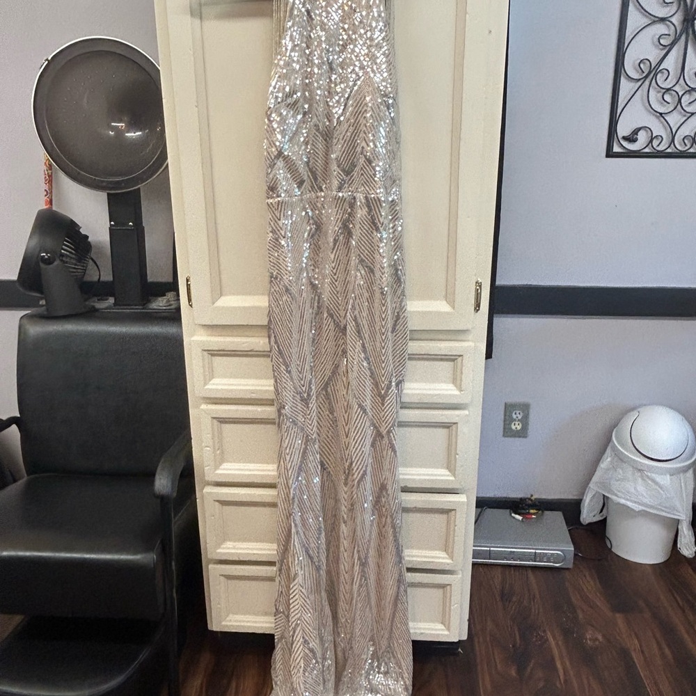 Miss Ord Women XL Formal Halter Sequin Tassel Gown Bodycon Maxi Dress Mermaid